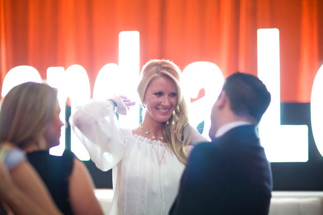 That's Sandra Lee, in case you couldn't tell by that huge illuminated sign behind her. Can we get one of those for the office?
